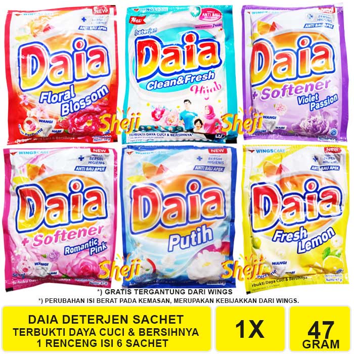 DAIA DETERGENT BUBUK 46 GRAM 1 RENCENG ISI 6 SACHET