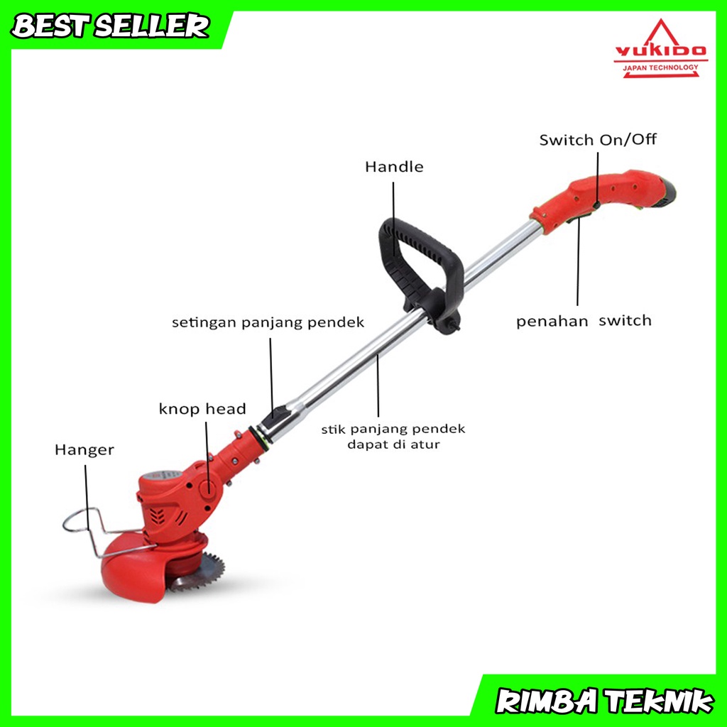 Termurah mesin pemotong rumput Baterai cordless YUKIDO AB112BC Baterai 12V/ Grass trimmer 2 battery mesin ngarit suket cas rimba