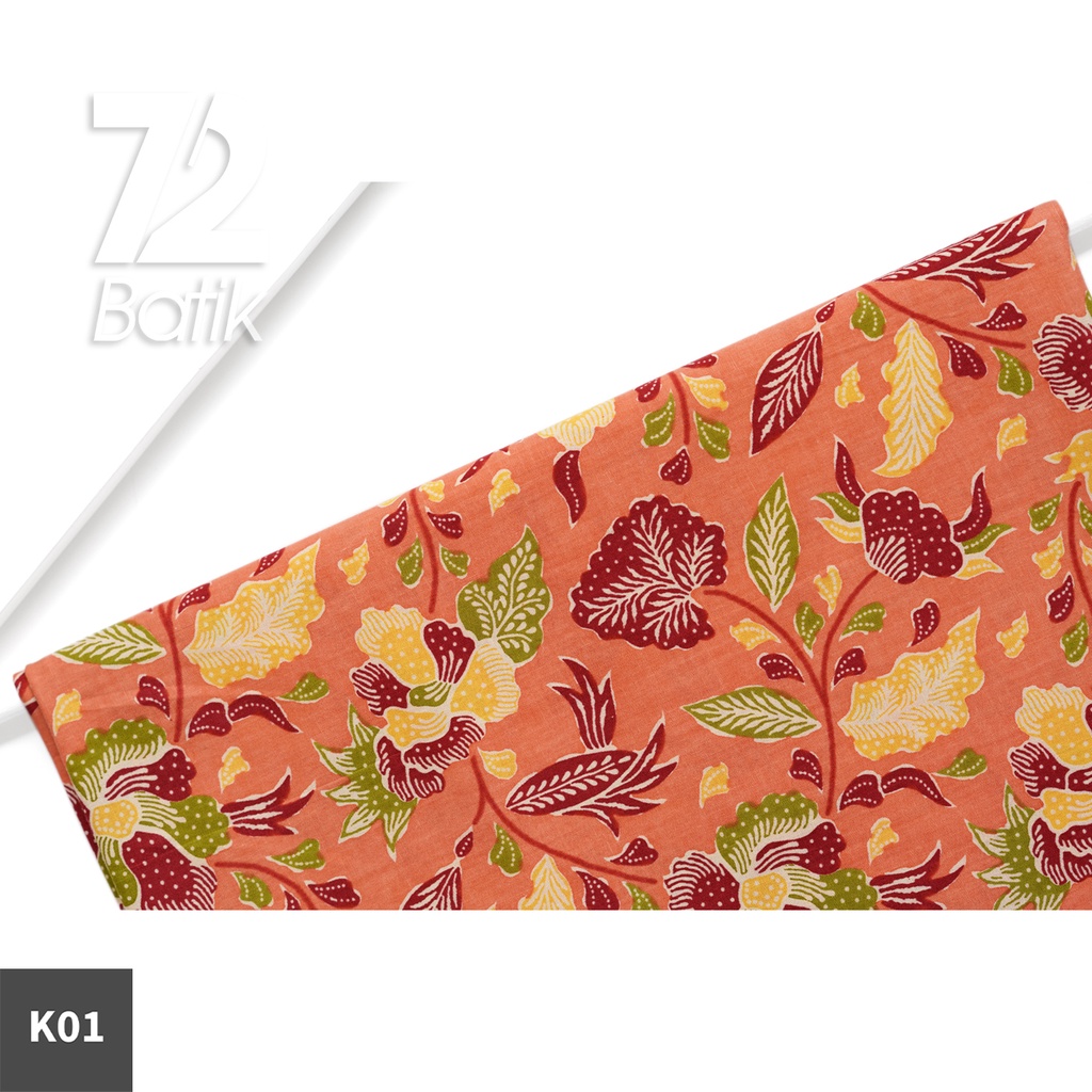 KAIN BATIK KATUN Premium Motif Kembang Pastel Warna Peach 722965 Cap 72IL Jarik Jarit Samping Kebat Panjang Batik Katun Modern Premium Bahan Seragam Batik Pernikahan Kantor Keluarga Murah Kamen Jadi Batik Bali Lembaran