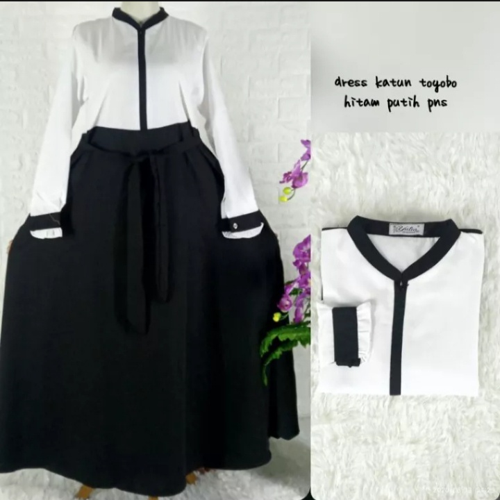 GAMIS WANITA DRESS  HITAM PUTIH TERBARU KEKINIAN / TRENN / SETELAN