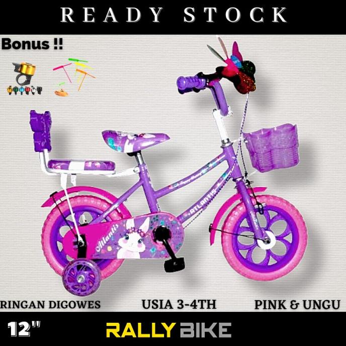 Sepeda Anak Perempuan Roda 4. Sepeda Anak Ukuran 12 Usia 2 - 3 Tahun #Original