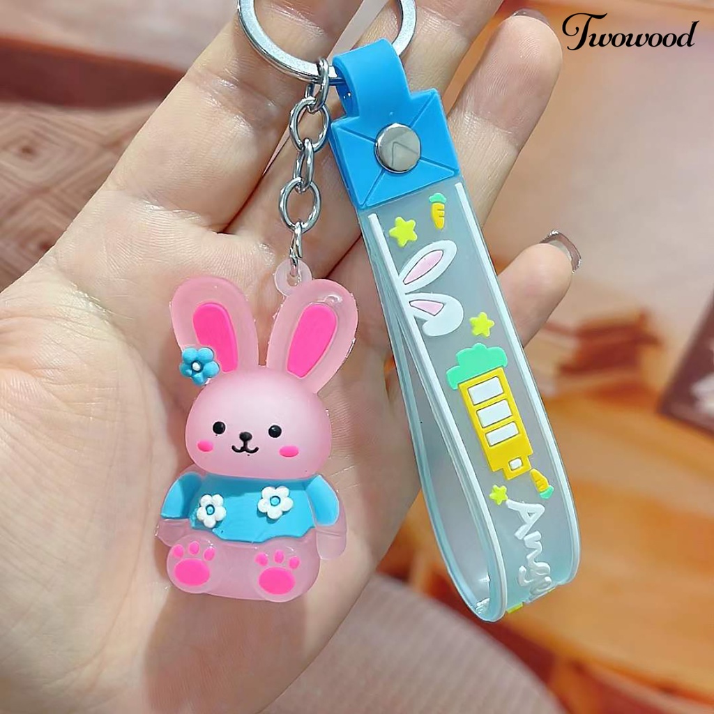 Twowood Rabbit Keychain Colorful Kartun Hewan Stainless Portable Hias Kekinian Bintang Wortel Bunga Rabbit Key Ring Schoolbag Decor