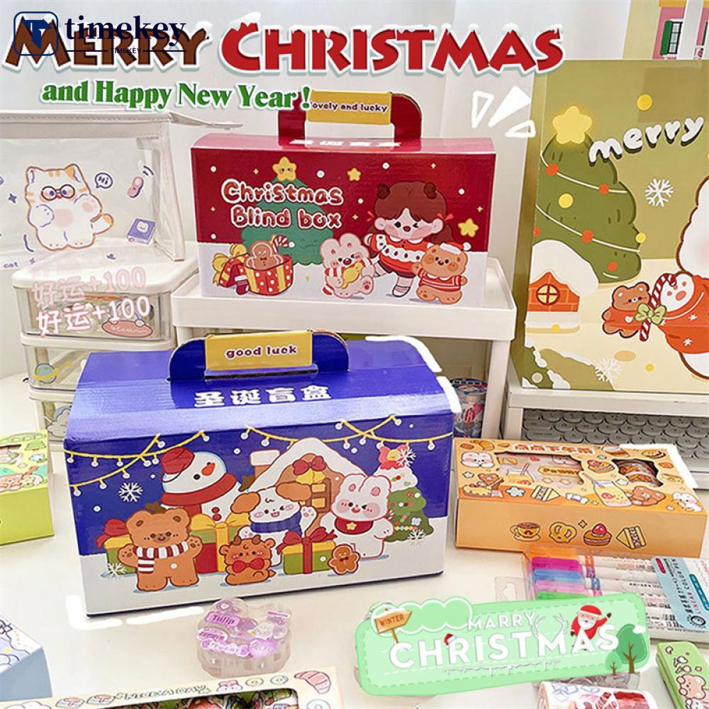 Timekey Kreatif Indah Natal Buta Kotak Beruntung Tahun Baru Kejutan Siswa DIY Scrapbook Stiker Notebook Gel Pena Mainan Set F8N1