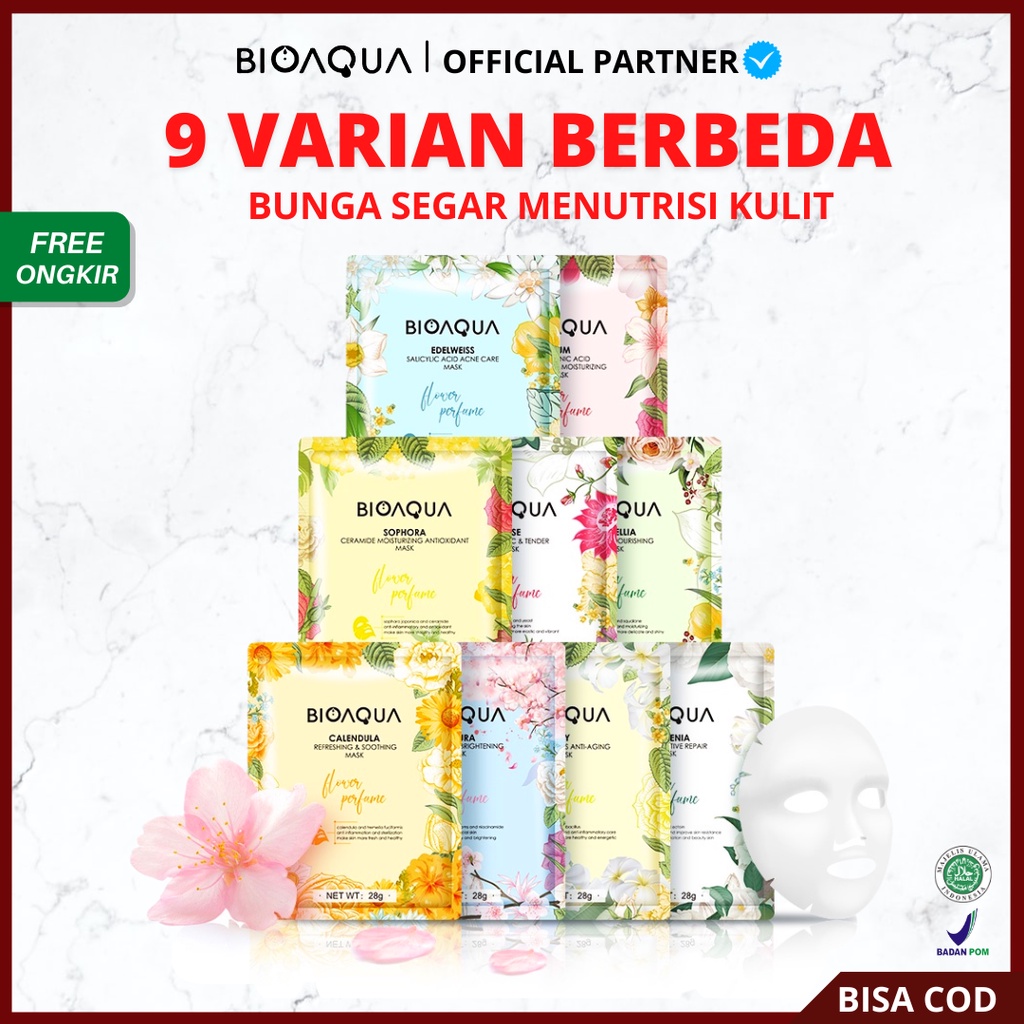 [ TERMURAH ] BIOAQUA Sheet Mask Masker Wajah Flowers Series - Hydrating Essence Face Mask Brightening dan Anti Acne