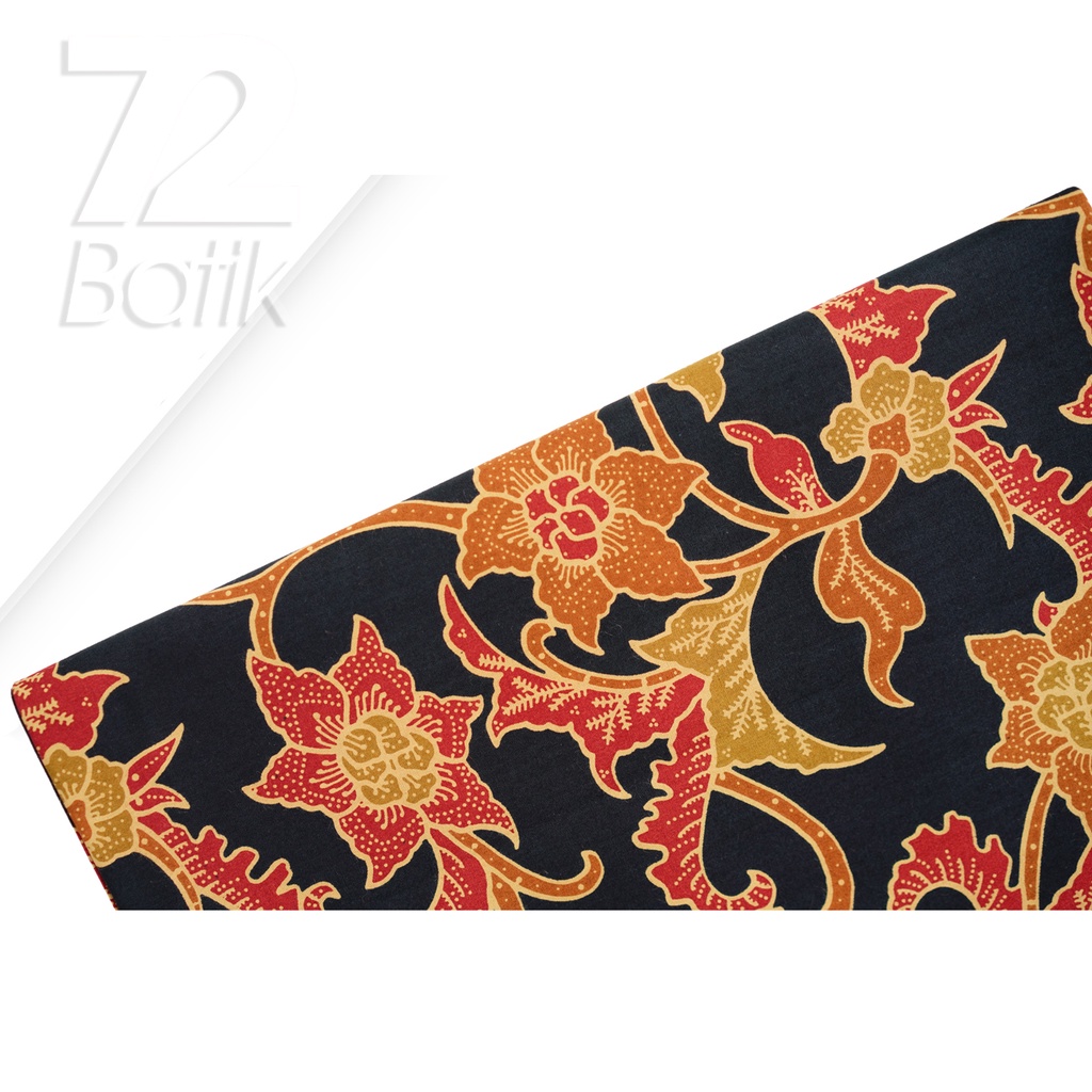 KAIN BATIK PREMIUM Bahan Katun Motif Kembang Anggrek Warna Hitam 722211 Cap 72 Jarik Jarit Samping Kebat Panjang Batik Katun Modern Premium Bahan Seragam Batik Pernikahan Kantor Keluarga Murah Kamen Jadi Batik Bali Lembaran