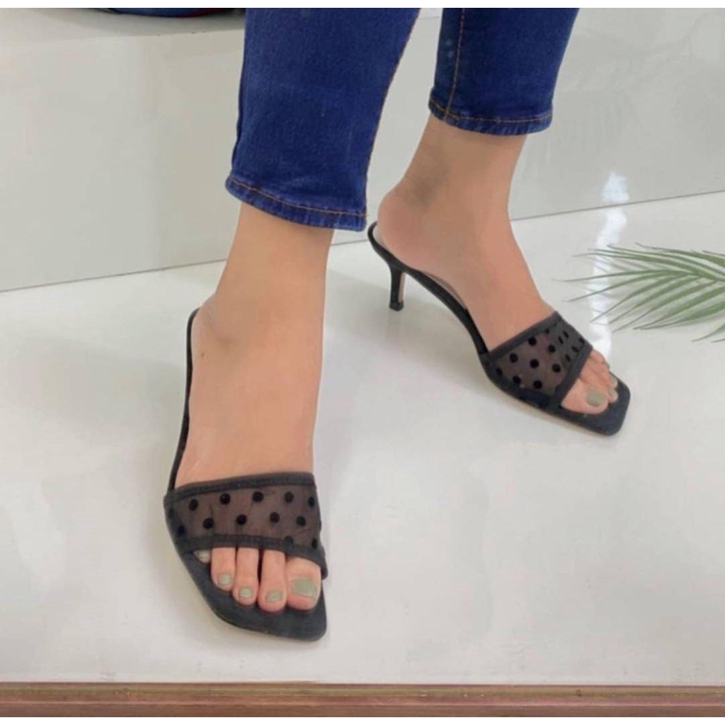 SANDAL WANITA ZARA S 3783 POLKADOT HEELS 6CM PREMIUM
