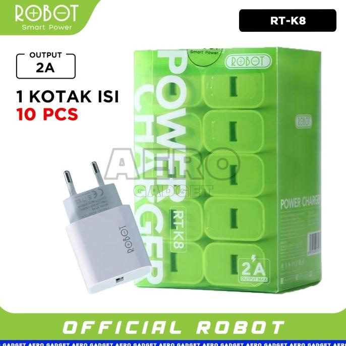 ROBOT Adaptor Kepala Charger RT-K8 Batok Casan HP Quick Charge 10 pcs