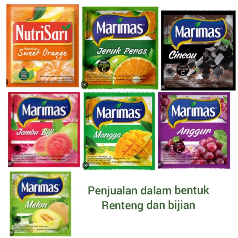 

[Harga Grosir] Marimas Rasa Anggur jeruk jeruk peras mangga melon jambu biji cincau 1 renteng isi 10