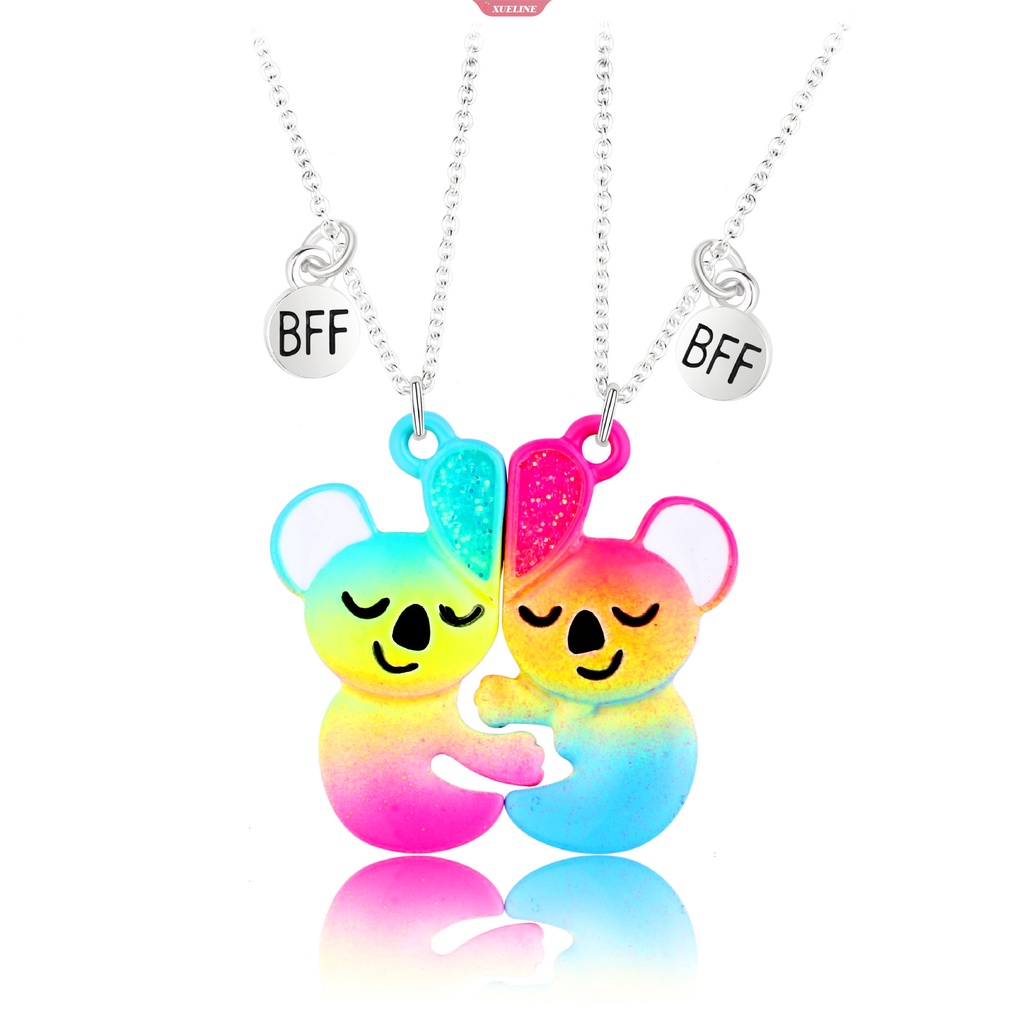 1pasang Sequin patchwork heart best friend Kalung Liontin Rantai BFF Persahabatan Liontin Perhiasan Hadiah [ZXL]