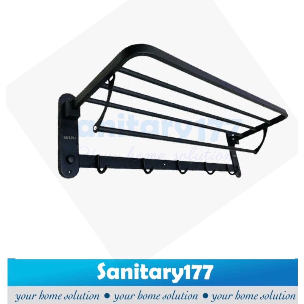 Rak Handuk Lipat Stainless 5 Susun 8831 -Tempat Handuk Dan Gantungan Kapstok Minimalis 5baris stenles rack towel sus 304 hook hitam black  anti karat /S1