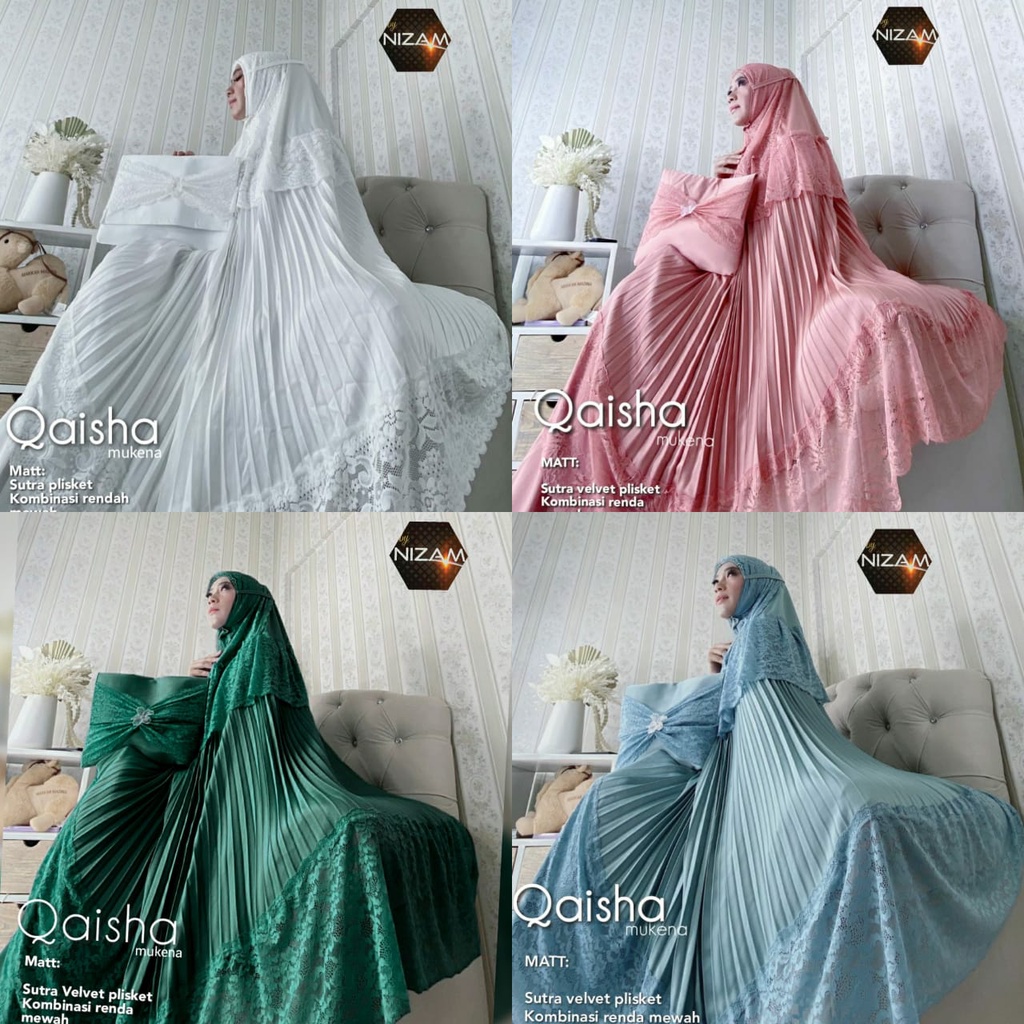 QAISHA MUKENA PREMIUM MUKENA BAHAN SUTRA PLISKET MIX RENDA MEWAH FREE TAS