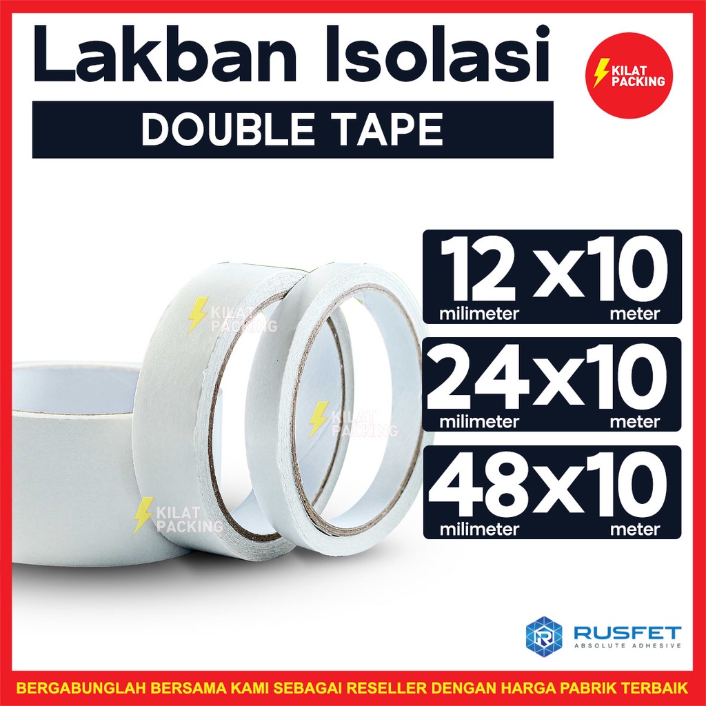 

LAKBAN DOUBLE TAPE RUSFET / ISOLASI DOUBLE TAPE PREMIUM SUPER LENGKET DAN KUAT TERMURAH SATUAN