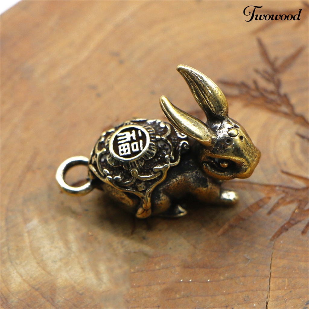 Twowood Key Charm Vintage Realistis Kuningan Zodiak Hewan Kelinci Miniatur Gantungan Kunci Liontin Untuk Mobil