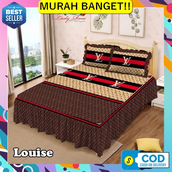 Bedcover 1 Set/Selimut Dan Sprei Set Kombinasi 2 Warna Putih Polos Uku Lady Rose - Sprei Rumbai King