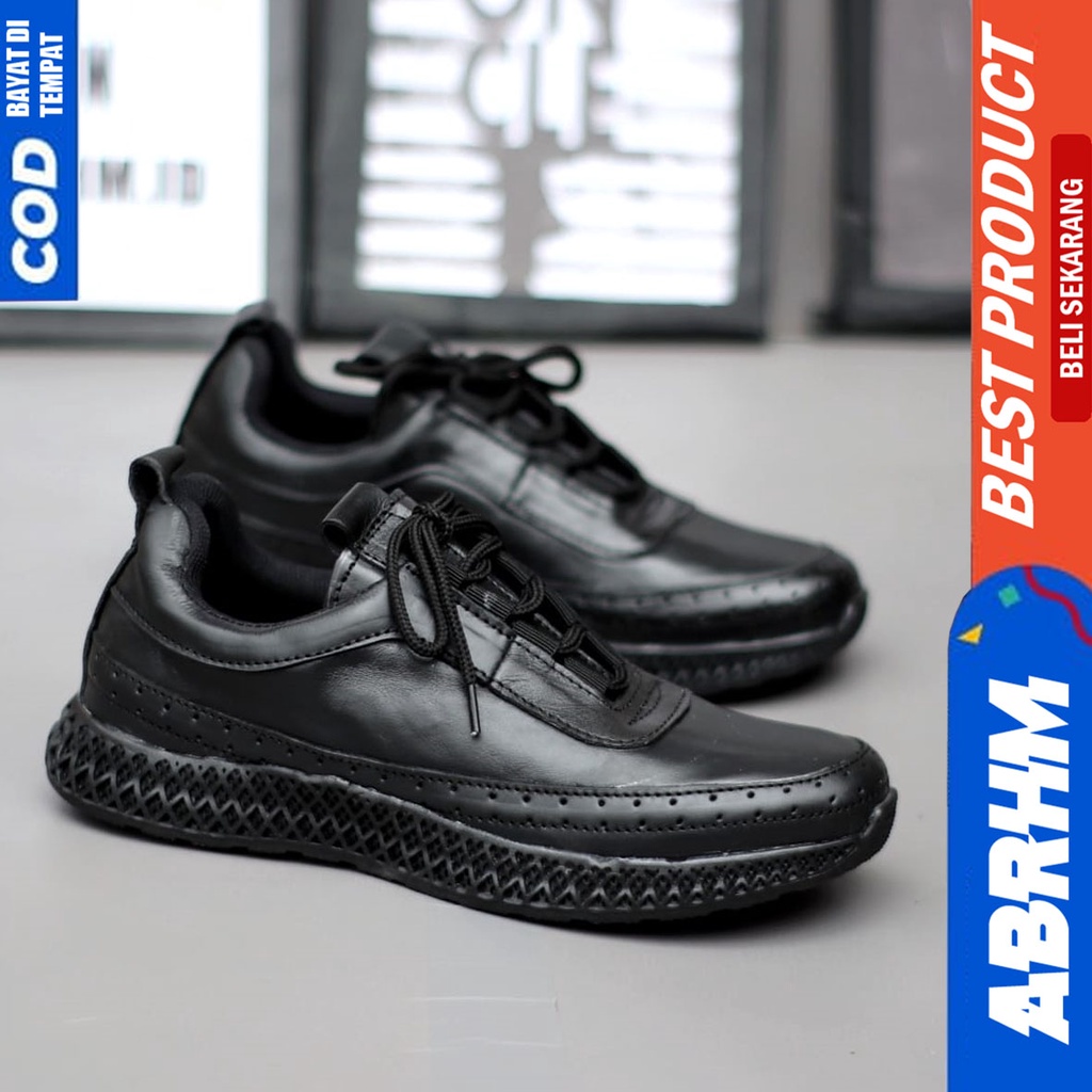 Sepatu Pantopel Kerja Formal Casual Kulit Asli Santai Hitam Abraham Blosom