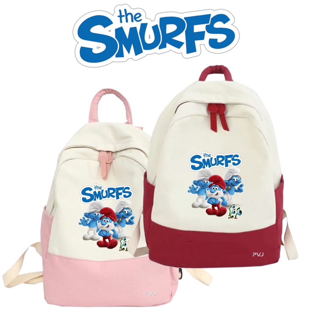 PVJ - Tas Anak Sekolah Motif Karakter Kartun The Smurfs Unisex