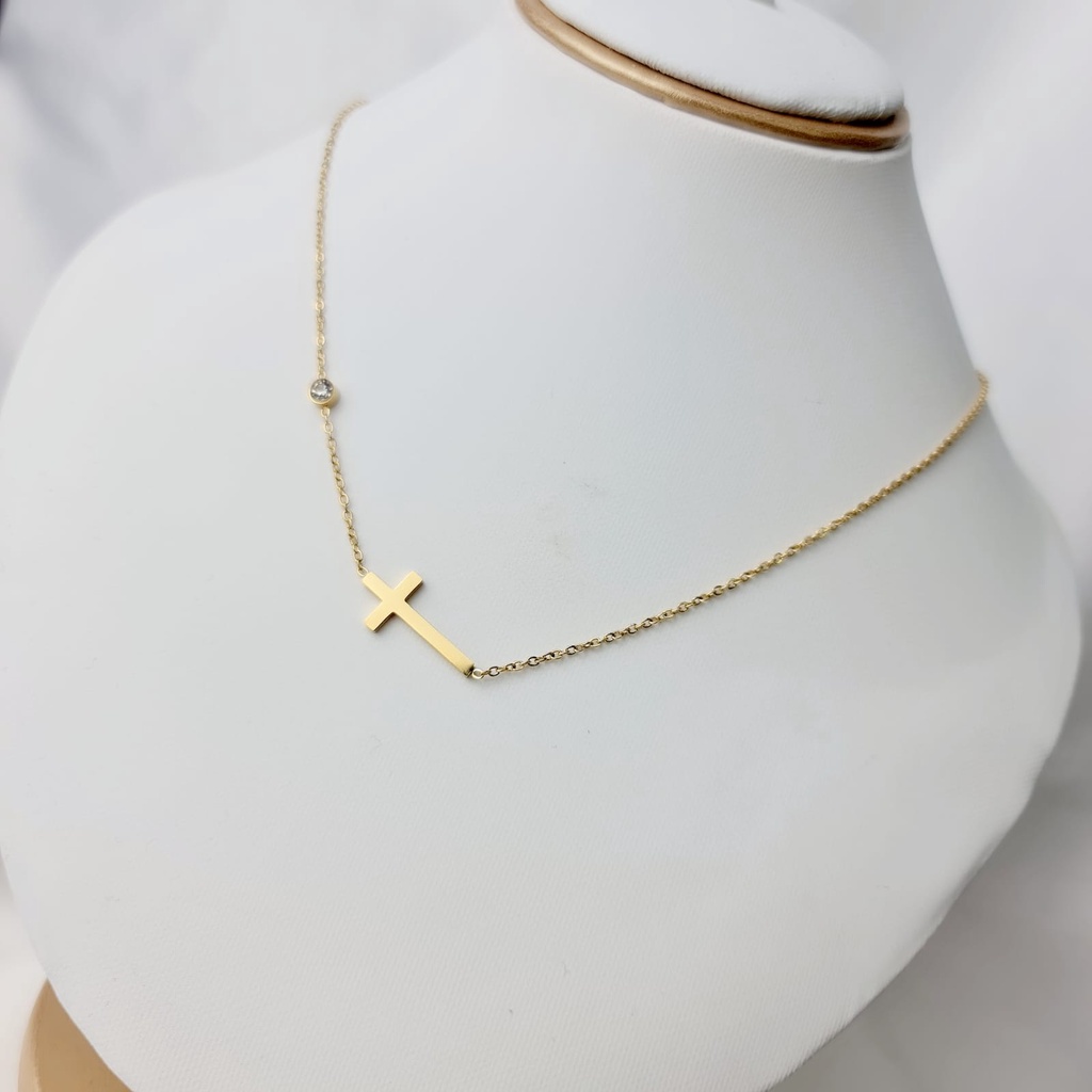 kalung wanita titanium model salib minimalis gold