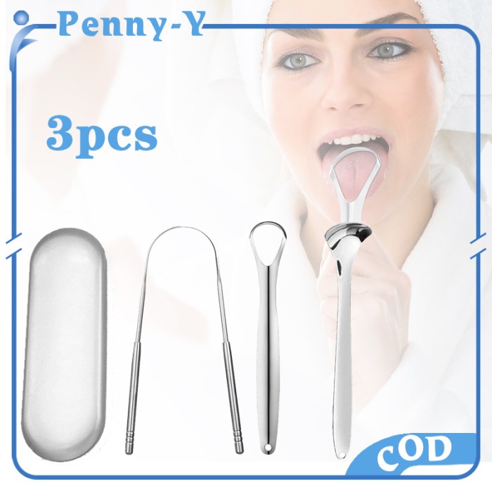 }}}}}}] 3pcs Pembersih Lidah Stainless Sikat Pembersih Lidah Scraper