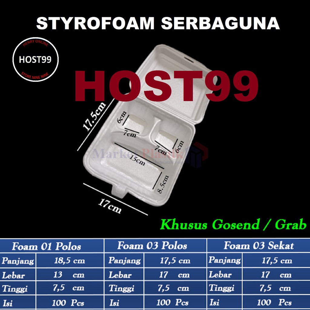 STYROFOAM 03 FOAM SEKAT GABUS MAKANAN NASI BAKMI PUTIH 100PCS
