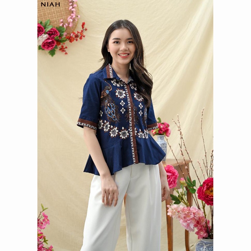 Evercloth Niah Kemeja Batik Wanita Modern Baju Blouse Atasan Batik Perempuan Couple