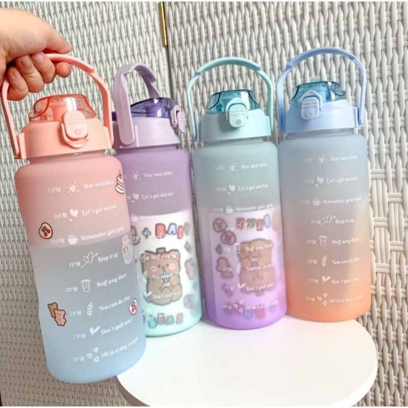 HONGZHUO BOTOL MINUM TRITAN MOTIVASI VIRAL GRADASI 2L PENANDA WAKTU~ FREE STICKER 2D & 3D