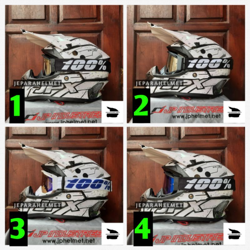 Helm JPX Cross Motif X20 Titan White Putih Gloss Plus Google Goggle 100 | JPX Cross X20 Titan White 