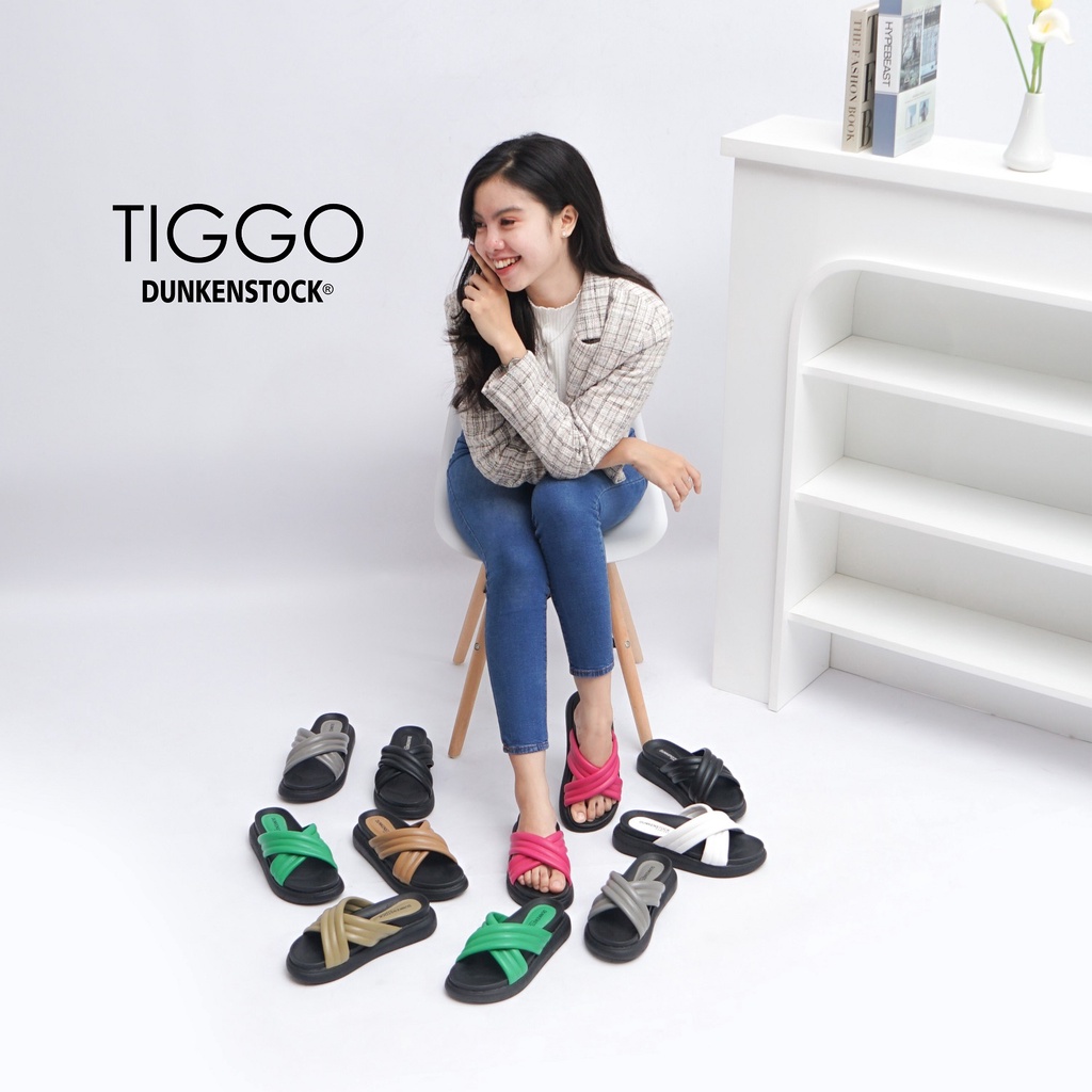 Dunkenstock Tiggo Sandal Selop Wanita Model Silang Sendal Slop Cewek Terbaru Size 36-40