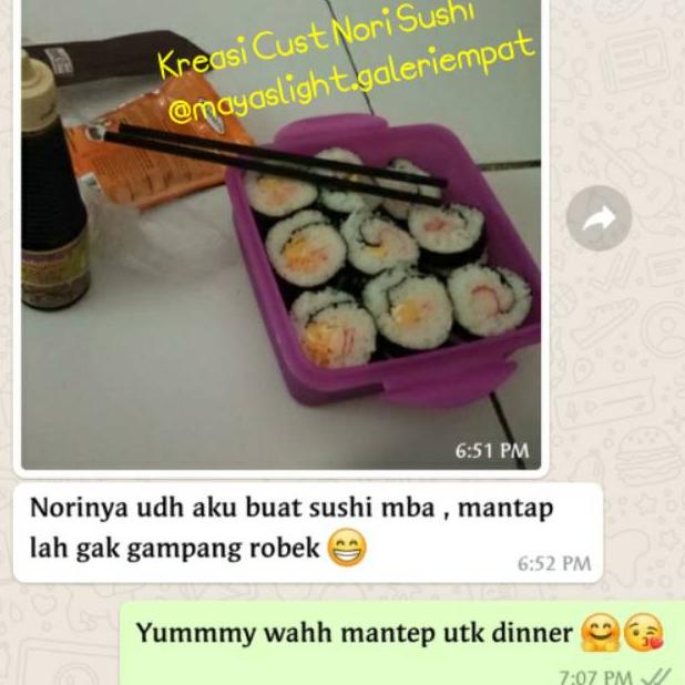 

1.1 Paket sushi nori 20 lembar + 1bambu makisu penggulung bambu sushi dry seaweed manjun takokaya halal .,.,.,.,