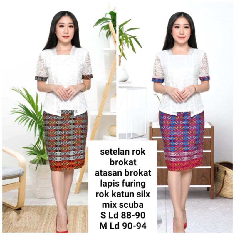 setelan rok brokat ukuran S M