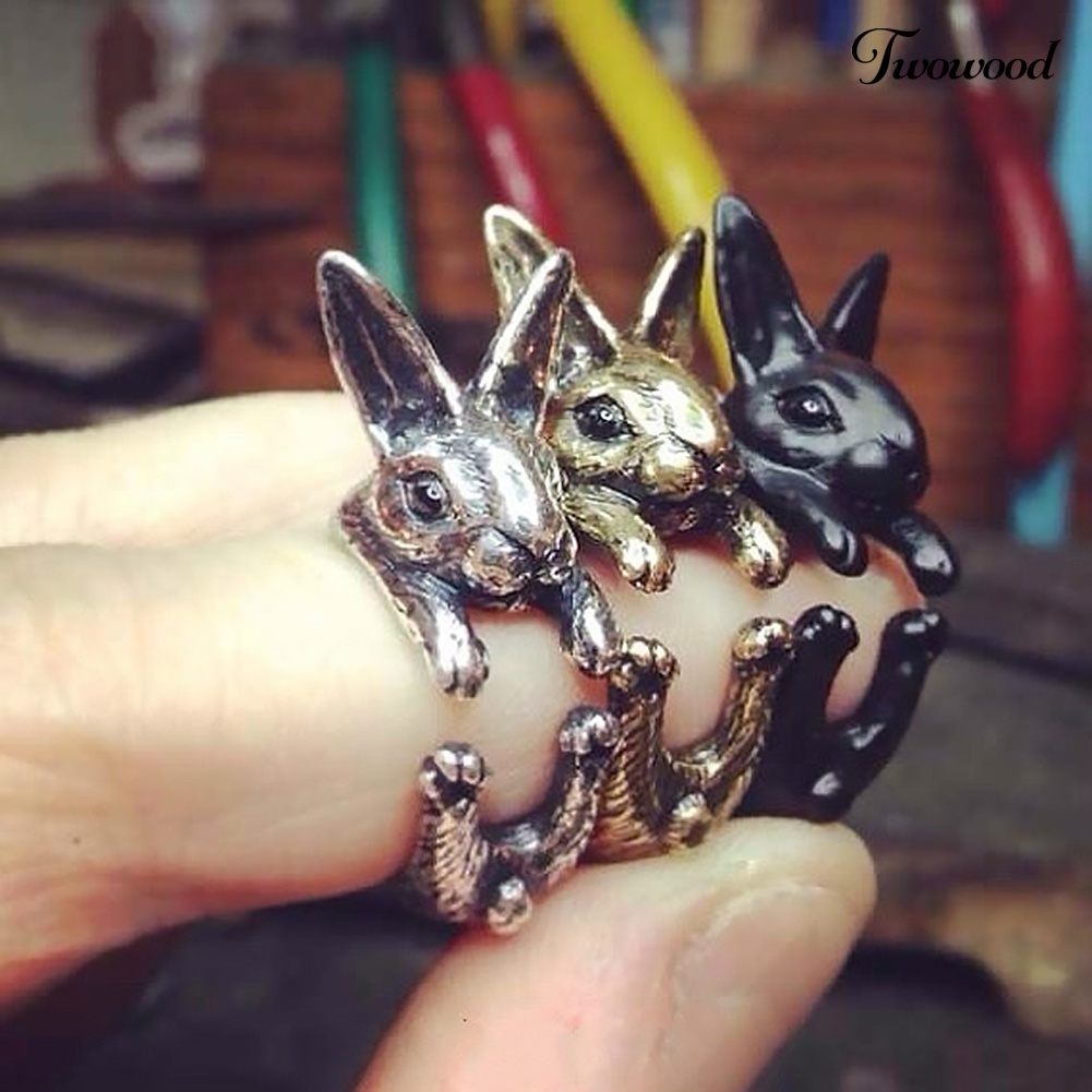 Twowood Vintage Rabbit Mid Finger Knuckle Opening Ring Pasangan Perhiasan Hadiah Ulang Tahun