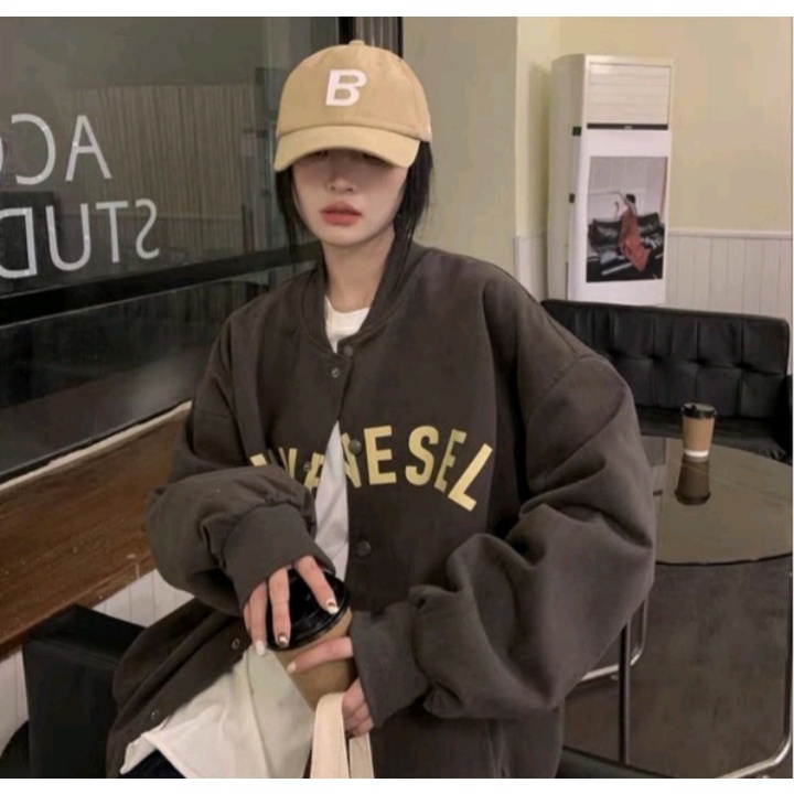 Jacket Varsity CHINE NESSEL Sweater Baseball Pria Wanita Kasual Santai Ala Korean Fashionable Stylish