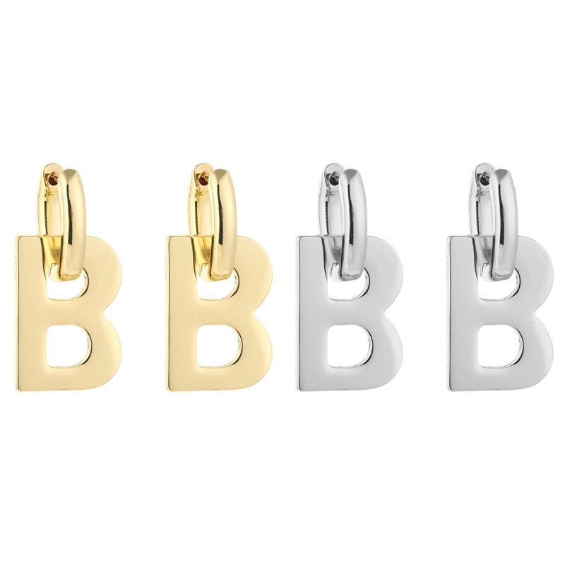 Fancyqube High Quality Letter B Drop Anting Wanita Pria Trendi Elegan Korea Minimalis Warna Emas Perak Anting Statement