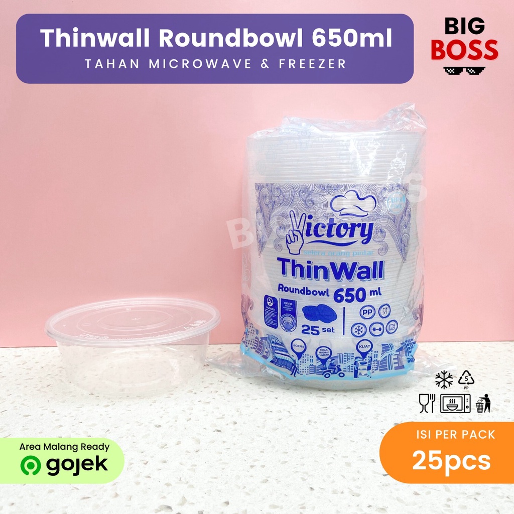 [ISI 25PCS] Thinwall Bowl 200ml 300ml 450ml 500ml 650ml 750ml Food Grade / Mangkuk Bulat Plastik / Mangkok Plastik / Food Container Bowl PREMIUM MURAH
