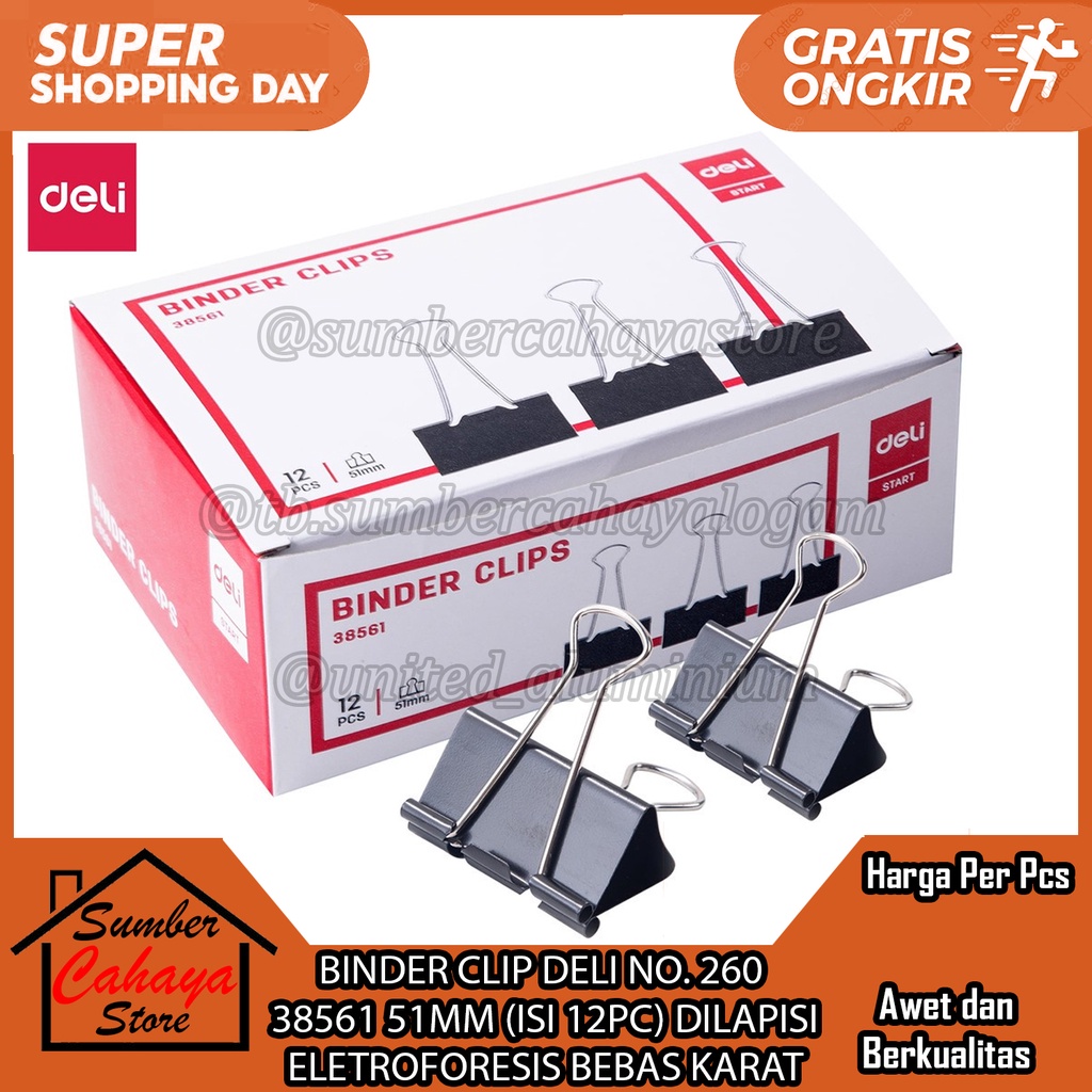 

BINDER CLIP DELI NO. 260 38561 51MM (ISI 12 PC) DILAPISI ELETROFORESIS BEBAS KARAT CLIPS KLIP PENJEPIT KERTAS FILE BERKAS PENTING SEKOLAH KANTOR LAMARAN KERJA PAPER KELIP CELIP CELIPS KELIPS HITAM ITAM BLACK JEPIT ARSIP