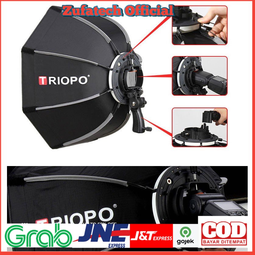 TRIOPO Payung Studio Octagonal Umbrella Softbox Reflektor Flash 65CM - KS65 - Black