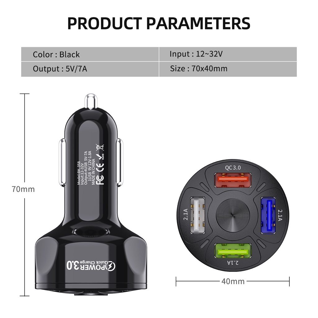 OSUKE BK358 Car Charger Fast Charger Colokan Mobil- 2/3/4/5/6 Port USB QC 7.0 Dan Type C