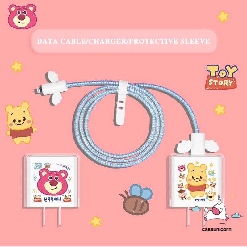Casing Kompatibel Untuk Apple 18 /20W Adaptor Charger Case Kabel USB Spring Line Wrap Protector Data Line Cord Atur Lilitan Kawat Ikat Pola Kartun Lucu Lembut TPU Cover