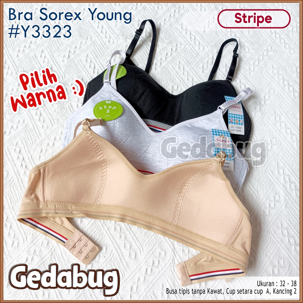 Bra Bh Sorex Y3323 / Y 3323 List | Bra Remaja ABG Step 3 Tanpa Kawat Kait 2 Motif Strip - Gedabug