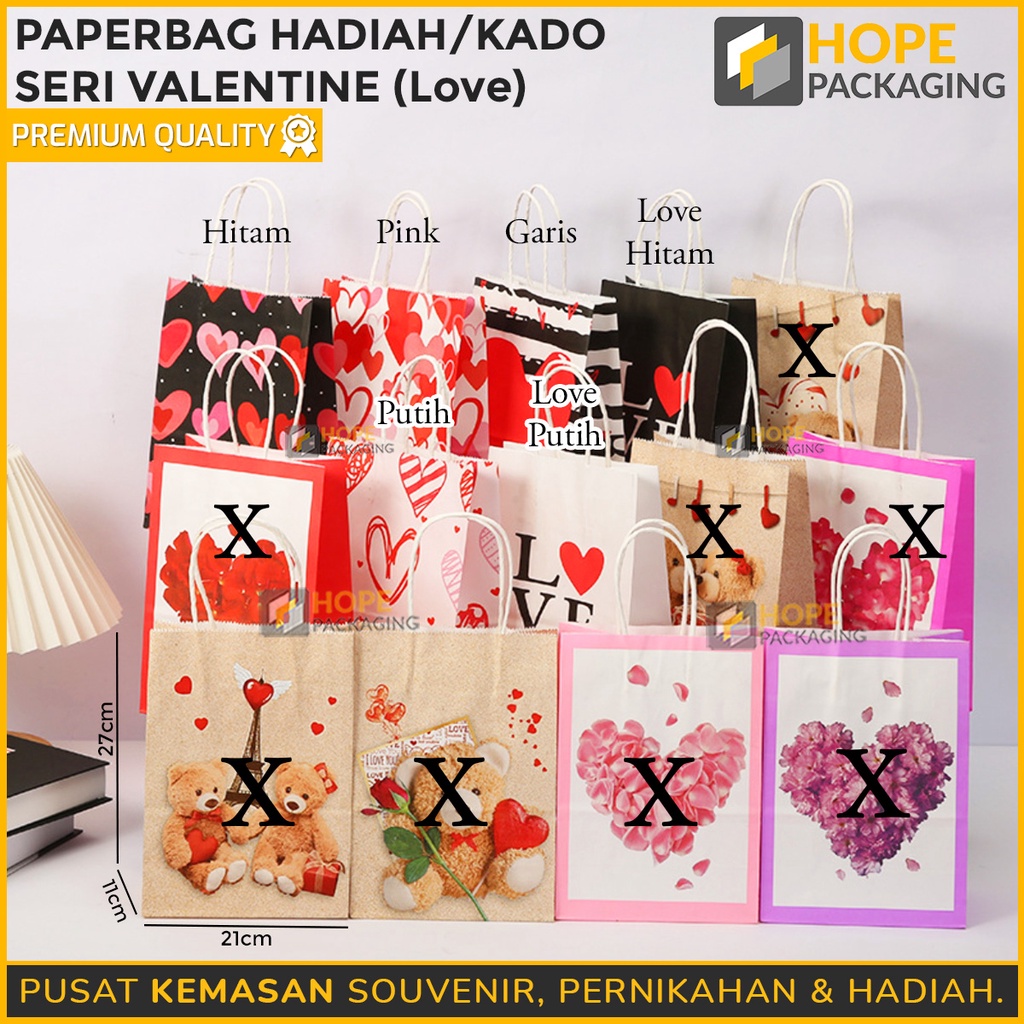 

[Harga / 4 Pcs] Paper Bag Kertas Motif Love Seri Valentine / Tas Kertas / Tas Kado Goodie Bag Size : 27x21x11 cm