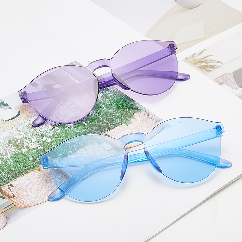 (YUZHU) Mode Baru One Piece Frameless Sunglasses Perlindungan UV Candy Color Sunglasses