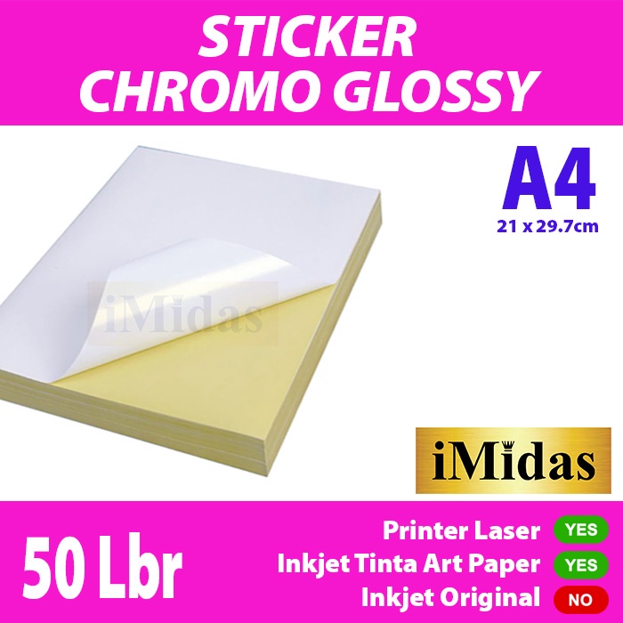 

mh Kertas Sticker Label Chromo / Stiker Bontax Glossy Mengkilap Ukuran A4