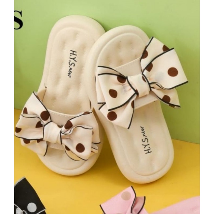 Sandal pita polkadot anak perempuan H Y S Sandal import premium motif terbaru Sendal trendy wanita