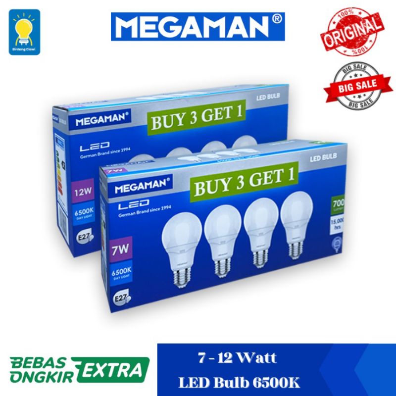 Lampu  Bohlam LED MEGAMAN Putih 4pcs 7W 9W 12W