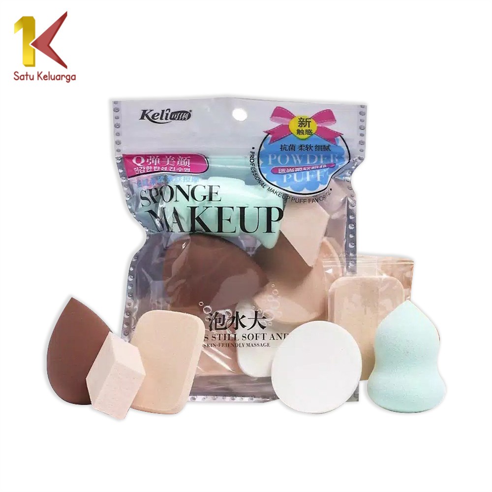 Satu Keluarga Spons Make Up 6 IN 1 Spon Foundation K47 Beauty Blender Sponge Pembersih Make Up Wajah