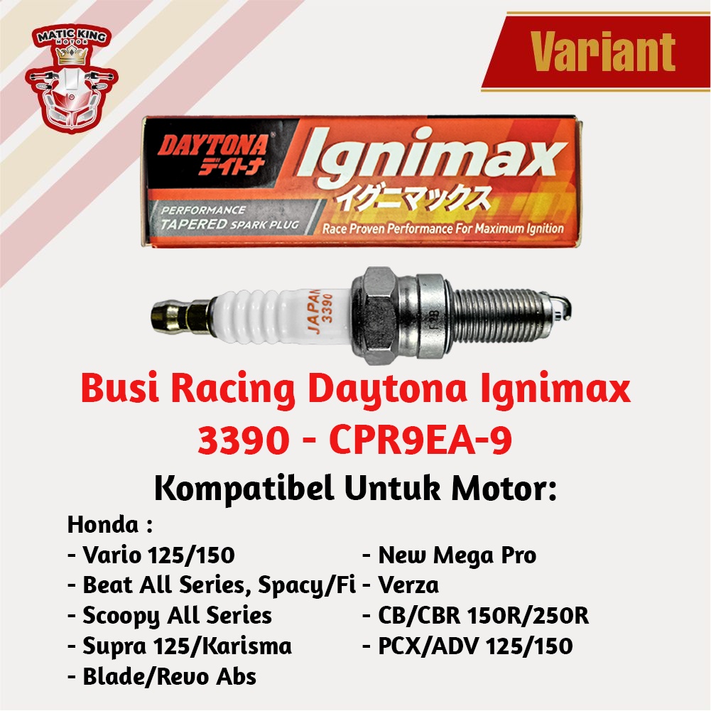 Busi Racing Beat Vario Karisma Supra X 125 Scoopy Verza PCX New MegaPro Genio Deluxe Blade Revo absolute CBR ADV 150 250R DAYTONA IGNIMAX 3390