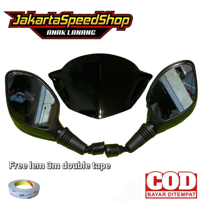 Visor variasi beat karbu beat lama plus kaca spion click hitam polos free lem 3m double tape pnp