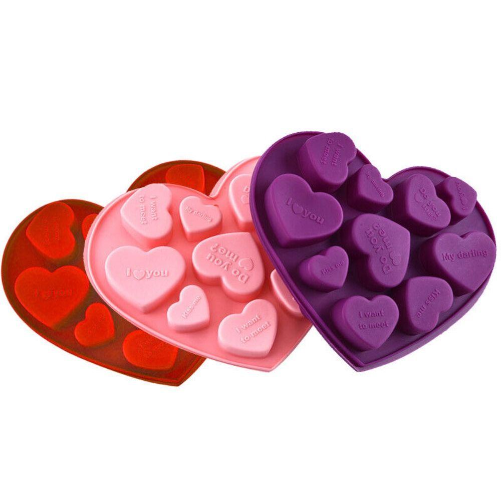 Solighter Cetakan Silikon Hari Valentine Aksesoris Baking DIY Sabun Cetakan Berbentuk Hati 3D Art Wax Mold