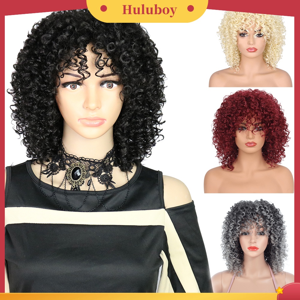 Wig Rambut Pendek Keriting Bahan Serat Suhu Tinggi Gaya Afrika Untuk Wanita