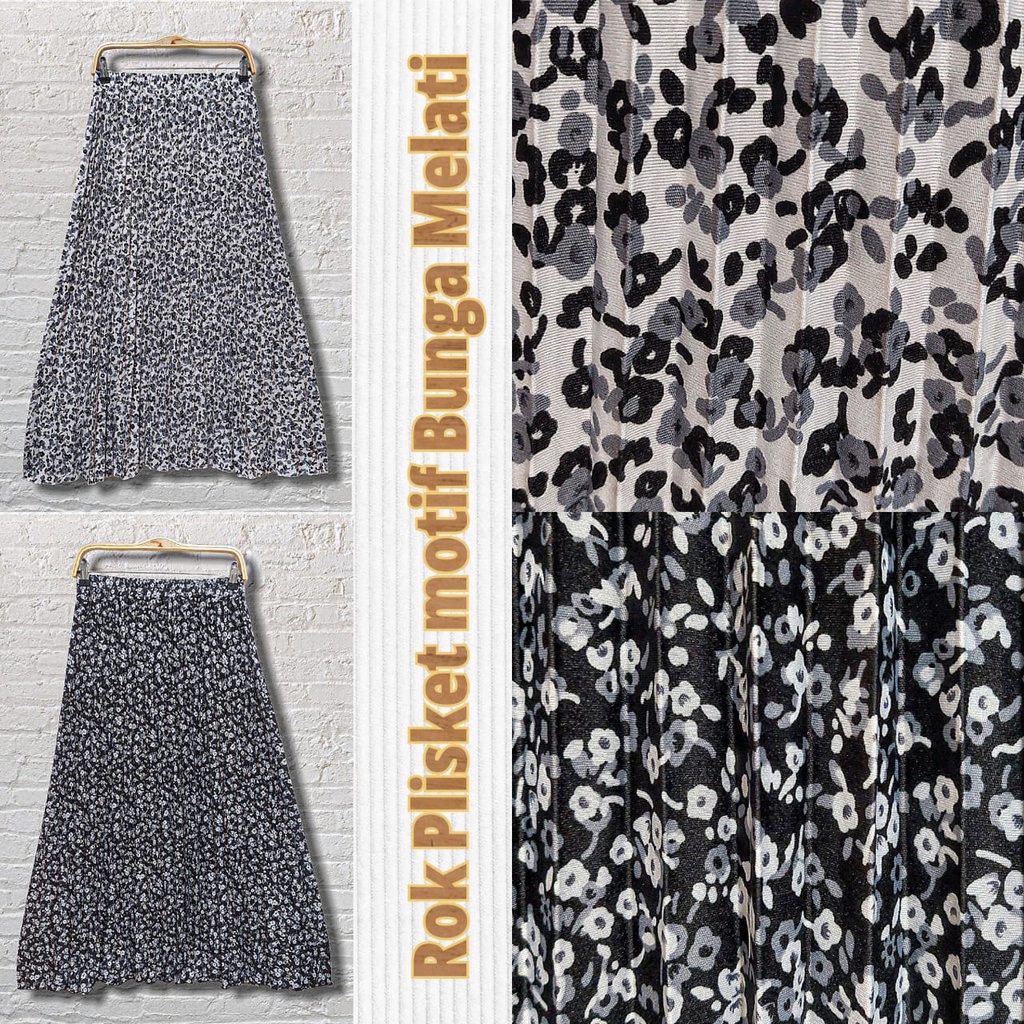 Rok Plisket Payung Motif Bunga Melati / Rok Muslim Bunga Melati / Rok Plisket