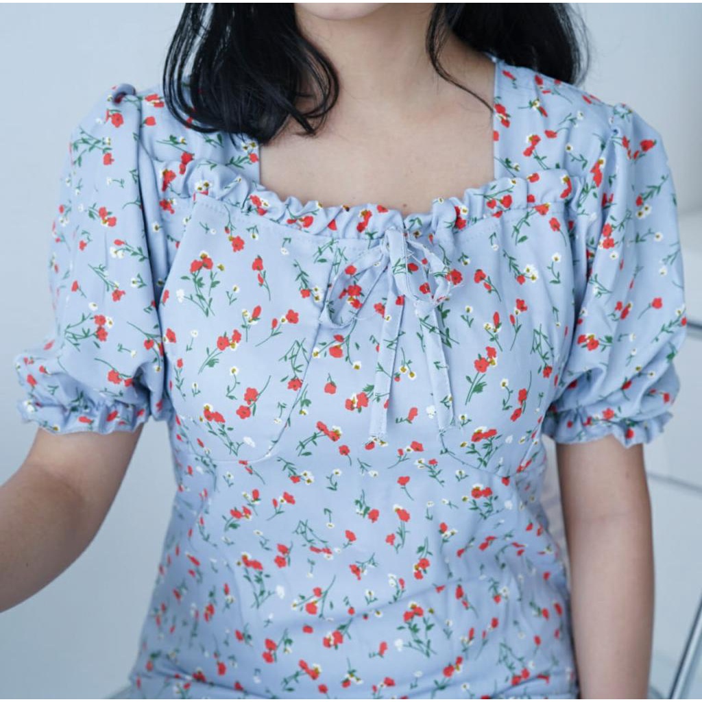 Tq88indonesia Fashion Dress Midi Wanita Terbaru /  FUJITA SHAKILA CUTE DRESS Floral / Dres Motif Bunga  Fashion / Ootd Kekinian